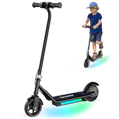 iScooter IK3 Trottinette électrique pour Enfants de 6 à 12 Ans, Frein électronique à Manille, Frein arrière à pédale, lumières LED colorées, écran LED, Noir