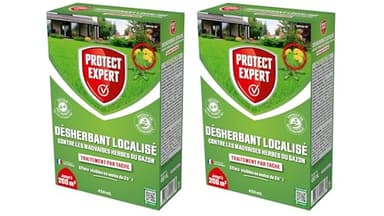 PROTECT EXPERT 2 Désherbants Concentrés Localisés Contre Les Mauvaises Herbes Du Gazon - 2x450ml - Soit 200 m² - Non Sélectif - Bidons Doseurs DG400X2