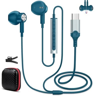 Ecouteurs Filaire Type-C pour xiaomi REDMI Note 15 Pro+ 17 Pro Max POCO F7 F8 Pro 5G, Écouteurs filaires magnétiques USBC avec Microphone et Contrôle Volume pour Honor Magic8 Pro 400 Smart X9d, Bleu