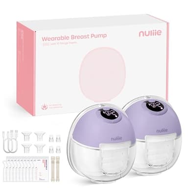 Nuliie Tire Lait Electrique Main Libre, Tire Lait Main Libre avec 4 Modes, 9 Niveaux, Fonction Mémoire, Extracteur de Lait Rechargeable avec Affichage LED, Poids léger - 24mm (2 Paquets, Violet)