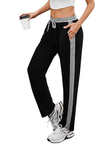 Litherday Pantalon Jogging Femme Cotton Pantalons de Sport Femme Longue Taille Haute Bas de survêtement à Jambe Droite pour Fitness Yoga Casual