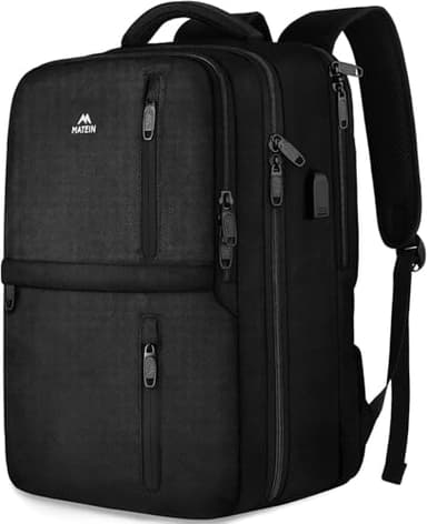 MATEIN Sac à Dos Voyage Cabine Avion, 40L Sac à Dos pour Ordinateur Portable 17 pouces USB Charging Port, Bagage à Main 45x36x20 Easyjet, Sac a Dos Voyage Homme Femme Affaires Travail Randonnée, Noir