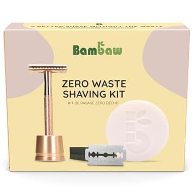 Bambaw Kit Rasage pour Femme Zéro Déchet – Rasoir de Sureté Femme avec Support, 10 Lames et Savon de Rasage à l’Abricot, Coffret Cadeau