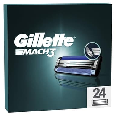 Gillette 24 Recharges De Lames De Rasoir Homme Mach3 ORIGINELLES, Pack De Cartouches Avec Un Porte-clés, 3 Lames Affutées et Bande Lubrifiante Pour Un Rasage Manuel Du Visage Confortable