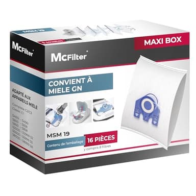 McFilter I 16 sacs à poussière compatibles avec les aspirateurs Miele série GN S2 S4 S5 S6 S8, Complete C2/C3, Classic C1 I 8 filtres inclus I MAXI BOX