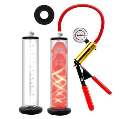 Pompes à Pénis Pompe Penis Manuelles avec Poignée en Métal Pompe a Penis avec Manomètre Pompe a Pénis pour Homme Vacuum Pompe à Pénis Transparentes avec Cadrans Agrandir Son Pénis (57mm)