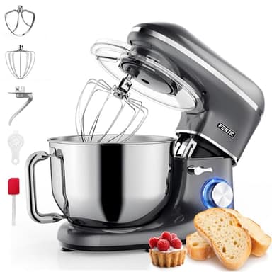 Fentic Robot Pâtissier – 2000W – Bol mélangeur en acier inoxydable (6,2L) – Avec fouet, Crochet pétrisseur et Batteur plat – Incl. et accessoires supplémentaires (Anthracite)