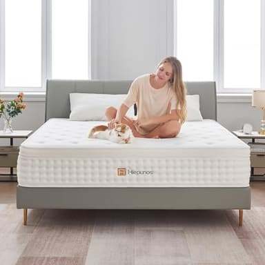 Hiepunos Matelas 180x200 cm, Épaisseur 26cm, Hybride Matelas, Matelas à Ressorts Ensachés et à Mémoire de Forme, H3 Moyenne Ferme, 7 Zones de Confort, Respirant, Soutien Parfait, (Blanc)