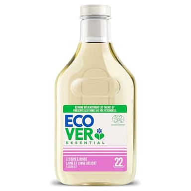 Ecover Essential Lessive Liquide Laine et Soie, Spécial Peaux Sensibles, Pour Linge Delicat, Parfum Lavande, 22 Lavages, 1L