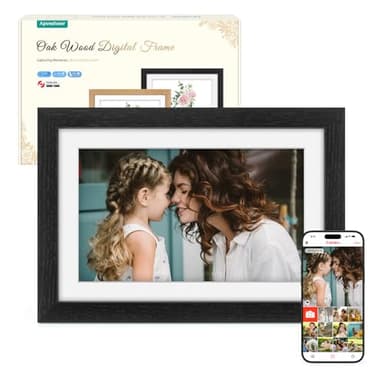 Frameo Cadre Photo Numérique Bois WiFi 10.1", Mémoire 32 Go, écran Tactile IPS 1280 * 800, Rotation Automatique, Partage de Photos/Vidéos Via l'application Frameo, Cadeau Femme Homme, Bois Noir