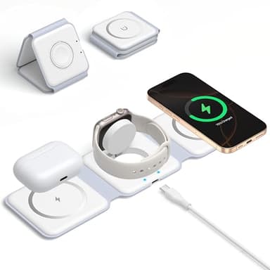 Chargeur Induction iPhone, Chargeur 3 en 1 Station de Charge Rapide pour Apple Watch 10/9/8/Ultra/7/6/5/SE,iPhone Air/17/16/16e/15/14/13/12, Mag-Safe Chargeur sans Fil i-Phone et Apple Watch Airpods
