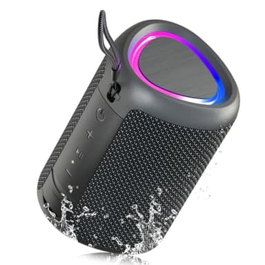 UOHHBOE Enceinte Bluetooth Portable 15W Bluetooth 5.3 15H d’Autonomie Mini Haut-Parleur sans Fil avec TWS Batterie 2500mAh Portée Jusqu’à 30m 3 Modes RGB IPX5 Étanche AUX/TF pour Fête Voyage Extérieur