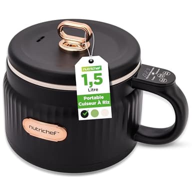 NutriChef Cuiseur à Riz Électrique Portable 1,5 L – Multicuiseur avec Revêtement Céramique Antiadhésif, Panneau Numérique, 6 Programmes : Riz, Soupe, Vapeur et Plus