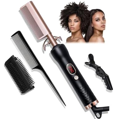 Peigne Cheveux Afro 3 en 1, Peigne Electrique Avec Écran LCD 120-230℃, Brosse Lissante Cheveux Crepus, Lisseur Barbe Homme, Fers à lisser Hot Comb PTC Chauffage Rapide
