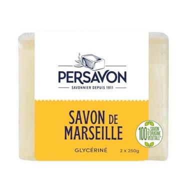Persavon - Savon de Marseille Glycériné, Testé dermatologiquement, Origine Naturelle, Parfum Frais - 2x250 gr