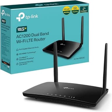 TP-Link Routeur Archer MR550 4G+ Cat6 jusqu'à 300 Mbps, Wi-FI AC1200 Bi Bande, Port Gigabit LAN/WAN, MU-MIMO, comptabilte avec Toutes Nano SIM, jusqu'à 64 appareils, TP-Link OneMesh