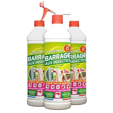 W2000 Barrage aux Insectes 3x1L avec 3 Bouchons de sécurité + 1 Pulvérisateur