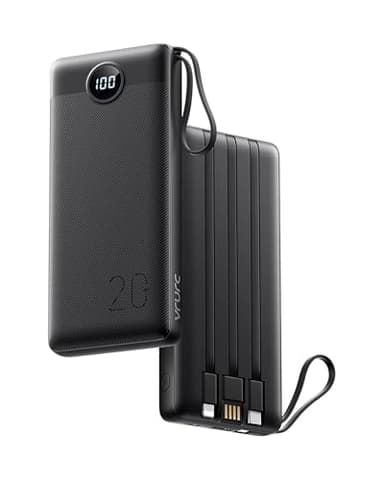VRURC Batterie Externe 20000mAh QC 22.5W Power Bank Cable intégré, USB C Charge Rapide LED Chargeur Portable avec 4 Sorties et pour iPhone13/12/11/X/8, Samsung Huawei Xiaomi Tablet