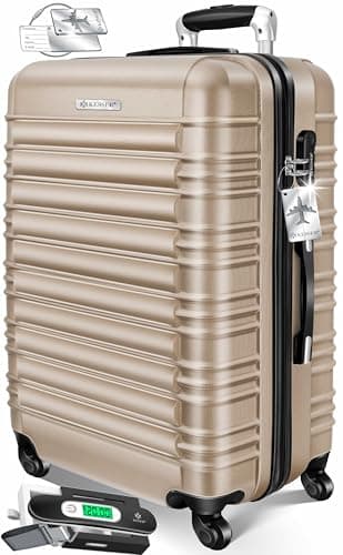 KESSER® Valise de voyage rigide avec pèse-bagage + étiquette à bagages trolley roulettes ABS poignée télescopique, champagne, 66cm