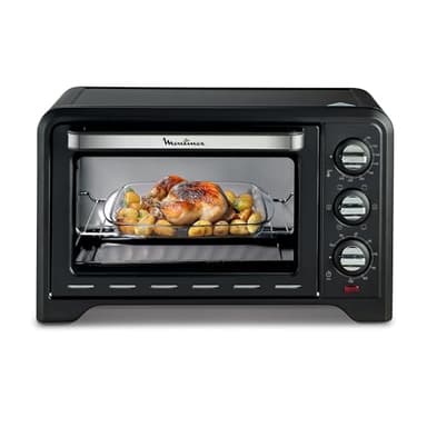 Moulinex Four électrique posable 19 L, Compact, chaleur tournante, 6 modes de cuisson, Thermostat réglable jusqu’à 240°C, Minuteur 120 min, Grille réversible, Lèche frites, Optimo noir OX444810