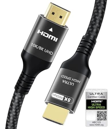 Certifié Câble HDMI 2.1 10K 8K 2M, 48Gbps Câble HDMI Ultra Haut Débit Ethernet CEC 4K 240Hz 200Hz 165Hz 144Hz 120Hz 10K 8K 60Hz ARC eARC Netflix HDCP2.3 HDR10+ PC Laptop RTX5090 TV Écran Projecteur