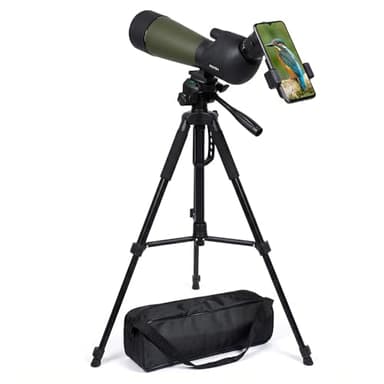 QQ CAT Longue-Vue 25-75x80 avec Trépied 160 cm et Adaptateur Smartphone, Télescope Terrestre Monoculaire Bak4 FMC Étanche Antibuée pour Ornithologie, Tir Sportif, Chasse, Les paysages