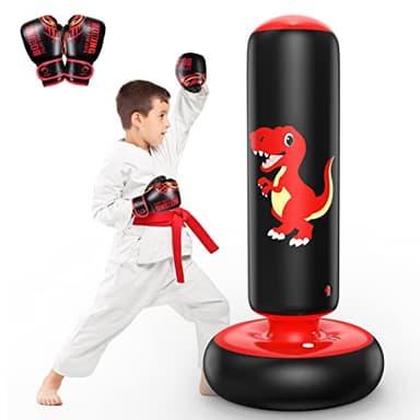 QPAU Sac de Boxe pour Enfants, Sac Boxe Gonflable Pied pour 3-8, Cadeaux pour GarçOns et Filles, Debout pour Enfants Set pour Pratique du Karaté, Taekwondo (Rouge, 48 inch)