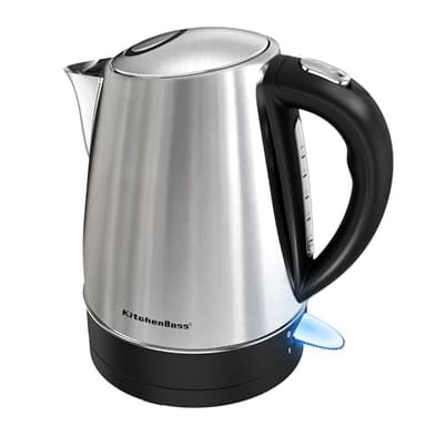 KitchenBoss Bouilloire Électrique Inox 1,7 L：Bouilloire 2100W, avec Filtre Amovible, Voyant Lumineux, Base 360° et Éteint Automatique