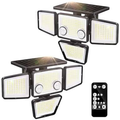 K KASONIC Lampes Extérieures Solaires à Double Capteur, 2500LM Projecteurs Extérieurs avec Télécommande, 6500K Lampes Solaires, Lot de 2 Solaires de Sécurité à Détecteur de Mouvement Imperméables