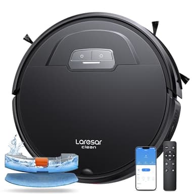 Laresar Clean Evol 3 Aspirateur Robot 4500Pa, Robot Aspirateur Laveur Ultra Silencieux & Fin de 7,6cm, Alexa/2.4WiFi/APP/Télécommande, Aspirateur Robot Laveur pour Tapis Sol Dur (Noir)