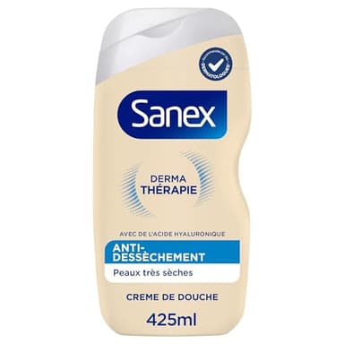 SANEX - Derma Thérapie - Crème de douche anti-dessèchement - Gel Douche - Peaux très sèches - Réduit les démangeaisons - Complexe d’acides aminés et acide hyaluronique - 425ml