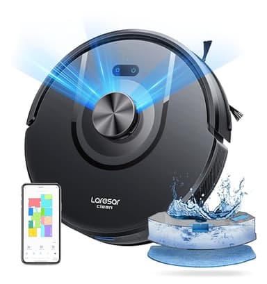 Laresar Clean Robot Aspirateur Laveur Mars01, Navigation Lidar 360°, 5000Pa Aspirateur Robot, 180min, Robot Aspirateur Laveur Convient aux Poils d'animaux, Tapis et Sols，App/Alexa/Google Home