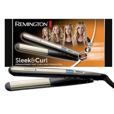 Remington Lisseur Cheveux [2en1: lisse & boucle] Sleek & Curl (Léger, Design arrondi, Céramique Tourmaline, Écran LCD, 150-230°C, Turbo) Fer à lisser S6500