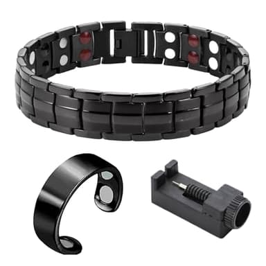 ZWWOGE Bracelet en Titane avec Aimants à Double Rangée Bracelet réglable en Force Jonc Aimanté avec Outil de Dimensionnement et Sac, Fond Entièrement Magnétique (Noir)
