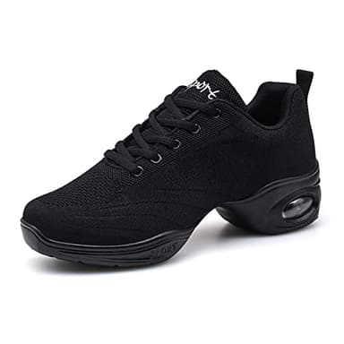 Chaussures de Jazz Femme Semelles Divisées Baskets de Danse Fille Respirant Maille Léger Dance Sneakers Running Shoes Noir2 39