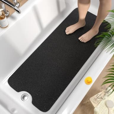 HITSLAM Tapis de Baignoire Antidérapant 100x40cm, Extra Long Tapis de Douche Antiderapant, Loofah en PVC Souple Tapis Antidérapant Baignoire, Séchage Rapide Tapis de Bain, sans Ventouse, Noir