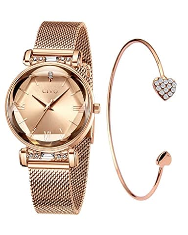 CIVO Bracelet Montre Femme Élégant - Conception Unique avec Bracelet Milanais - Cadran Rond Moderne - Cadeau de Luxe