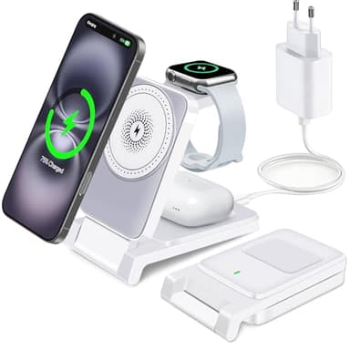 Chargeur Induction 3 en 1, Station De Charge Magnétique for iPhone 17 16 15 14 13 12,18W Chargeur sans Fil Rapide Pliable for Apple Watch Ultra/Ultra 2, 9/8/SE/7/6/5/4/3/2,for AirPods Pro/3/AirPods 2