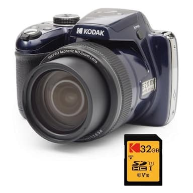 KODAK Pixpro AZ528 + Carte Mémoire SD 32 Go - Appareil Photo Bridge 16 MP, Zoom 52X, Full HD, 85MB/s Lecture, 25MB/s Écriture - Bleu Nuit