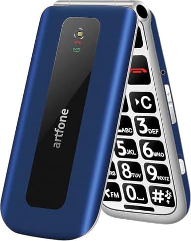 artfone F20 Téléphone portable à rabat sans contrat pour seniors, grandes touches, 2G GSM, avec écran couleur de 2,4 ", double SIM, bouton d'appel d'urgence SOS, lampe de poche, batterie 1300 mAh Bleu