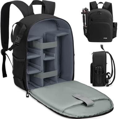 IPEB Sac à dos pour appareil photo avec support pour trépied Boîtier étanche pour appareil photo Sac à dos de photographie Anti-vol pour appareil photo DSLR/SLR sans miroir Nikon Sony Canon (Noir-Gris