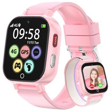 Alutoria Montre Connectée Enfant-Smartwatch avec 4G GPS et Appel Vidéo Chat SOS Jeux Mode Classe Podomètre Réveil- Montre Enfants pour Filles Garçons 5-13 Ans Rose