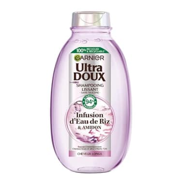 Garnier Ultra Doux - Shampooing Lissant Douceur & Brillance à l'Infusion d'Eau de Riz - Cheveux Rebelles et Indisciplinés - 250 ml