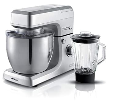 Ariete 1598 Pastamatic Gourmet Planetary, Pétrin avec Blender, Bol en Acier Inoxydable 7 L, Carafe en Verre 1,5 L, Fouet Électrique et Crochet, 1200 W, 6 Vitesses, Argent