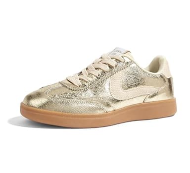 LUCKY STEP Baskets Femme Rétro – Sneakers Mode Classiques, Antidérapants et Confortables pour Marche et Skate (Or, 8.5US-39EU-6UK)