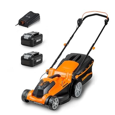 LawnMaster CLMF2437G Tondeuse à Gazon sans Fil 24V Max 2x4.0Ah Batterie, 37cm, Jusqu'à 300m² Paillage 40L, Hauteur de Coupe à 6 Niveaux 22-72mm 2 Ans de Garantie