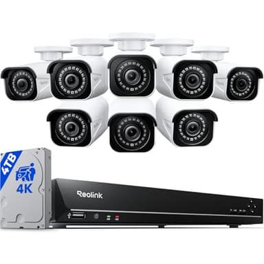 Reolink 4K 16CH Caméra de Surveillance Extérieure, 4To NVR avec Caméra IP PoE 8X 8MP, Détection de Personne et Véhicule, Kit Vidéo Surveillance avec 30 Mètres Vision Nocturne et Audio, RLK16-800B8