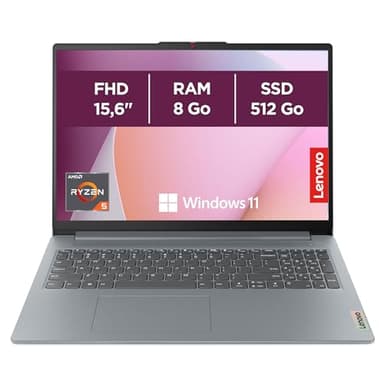 Lenovo IdeaPad Slim 3 15AMN8 - Ordinateur Portable 15.6'' FHD (AMD Ryzen 5 7520U, RAM 8Go, SSD 512Go, AMD Radeon 610M Graphics, Windows 11 Home) Clavier AZERTY Français - Gris