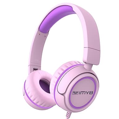 IMYB Casque stéréo filaire V1 pliable sans enchevêtrement 3,5 mm réglable pour enfants, tout-petits, enfants, adolescents, garçons, filles, iPad, tablette, Kindle, téléphones, voyage, avion (rose)