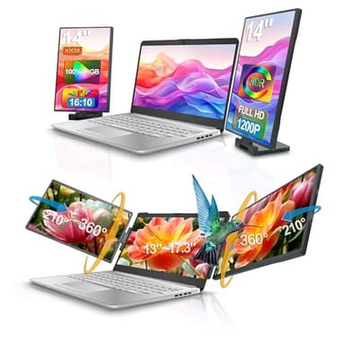 XJCIX Moniteur Portable 14" 1200P IPS Triple Écran avec Station D'accueil USB, FHD 1920x1200 pour Portable de 13" à 17" Écran Externe Pour Voyage Bureau et Domicile Compatible avec HDMI USB-A et USB-C